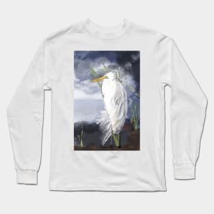 An Egret Huddles in the Storm Long Sleeve T-Shirt